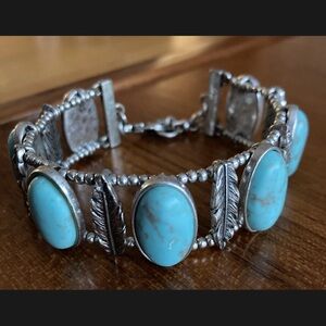 Lucky Brand Turquoise and Silver Bracelet with feather detail